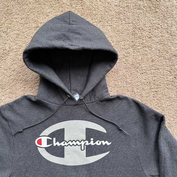 Champion Sweatshirt Mens Small Grey Hoodie Pockets Logo Spellout - Picture 4 of 12
